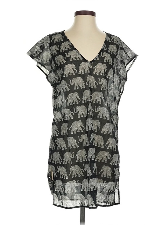 Other - J CREW Black Elephant-Print V-Neck Tunic Cover Up Size Medium